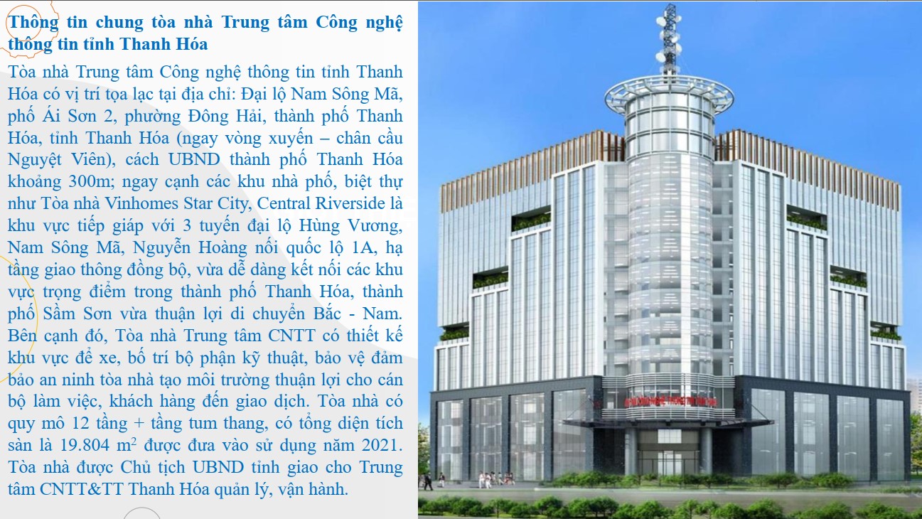 Giới thiệu hạng mục cho thuê tòa nhà Trung tâm CNTT tỉnh Thanh Hóa